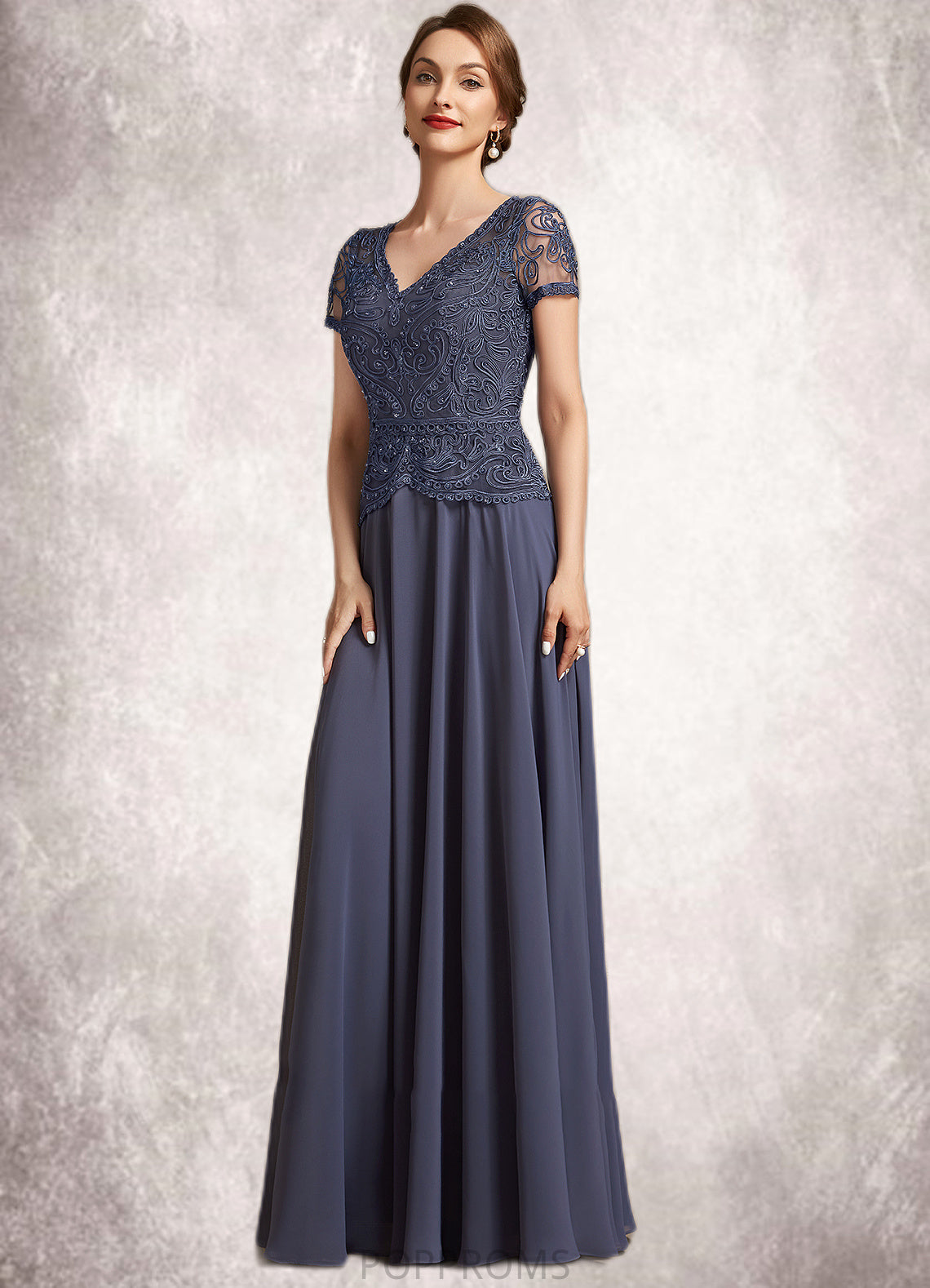 Elizabeth A-Line V-neck Floor-Length Chiffon Lace Mother of the Bride Dress With Sequins PP6126P0014964