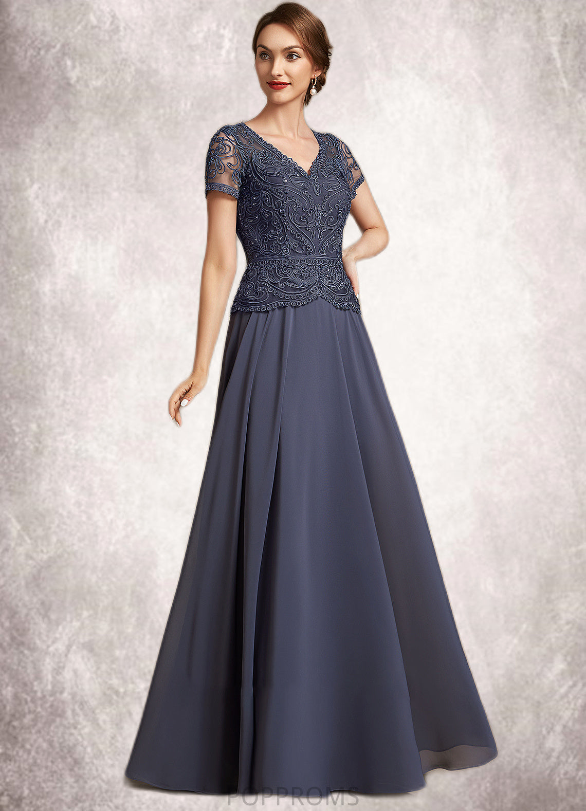 Elizabeth A-Line V-neck Floor-Length Chiffon Lace Mother of the Bride Dress With Sequins PP6126P0014964