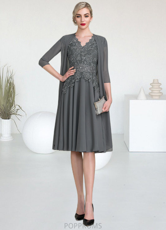 Judith A-Line V-neck Knee-Length Mother of the Bride Dress With Beading PP6126P0014965