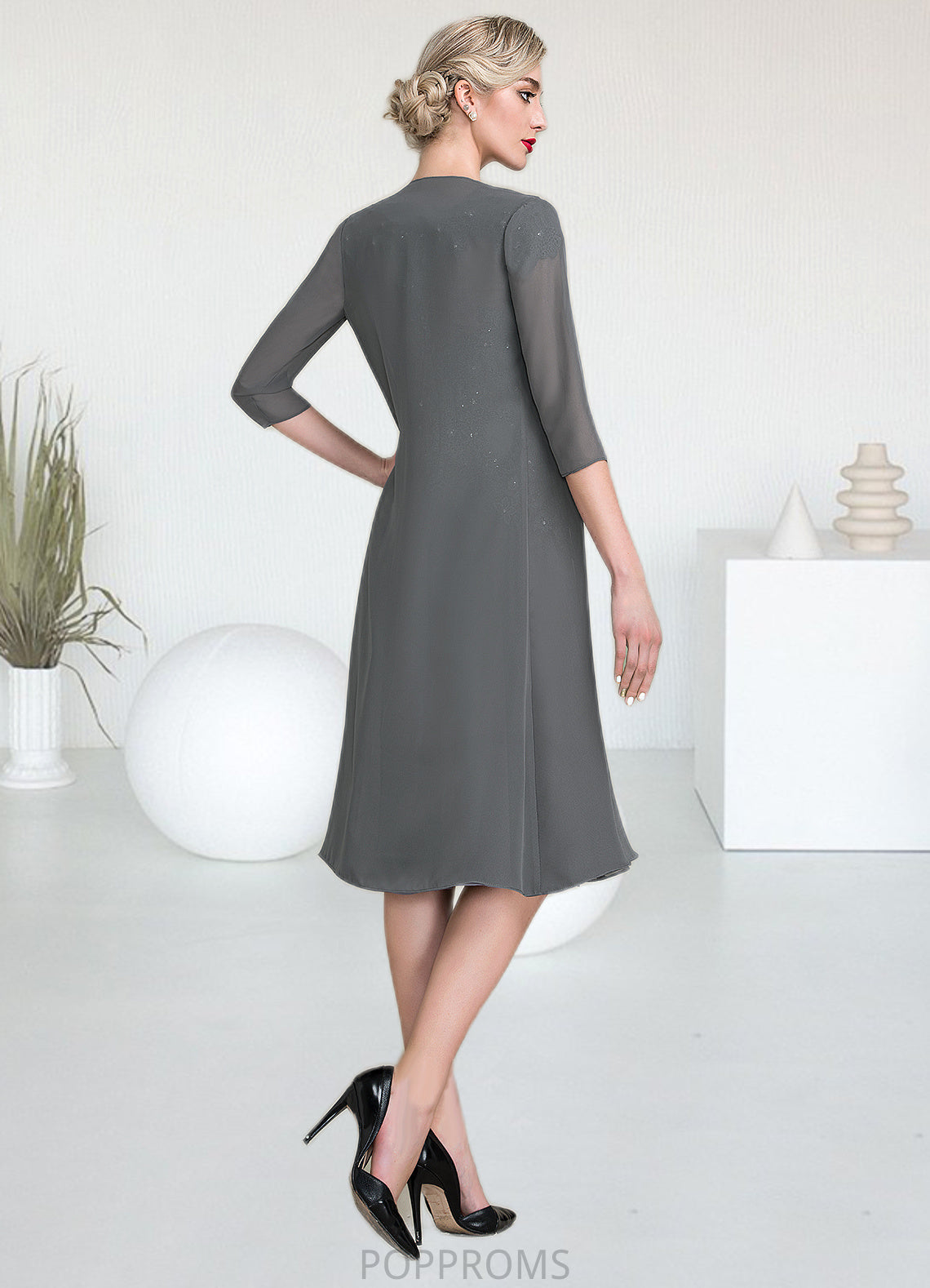 Judith A-Line V-neck Knee-Length Mother of the Bride Dress With Beading PP6126P0014965