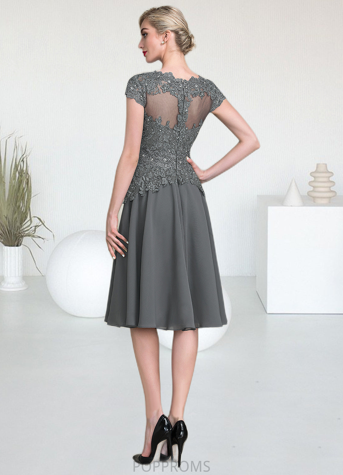 Judith A-Line V-neck Knee-Length Mother of the Bride Dress With Beading PP6126P0014965