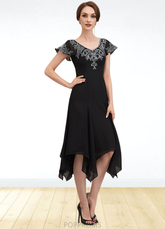 Krystal A-Line V-neck Tea-Length Chiffon Lace Mother of the Bride Dress With Sequins PP6126P0014967