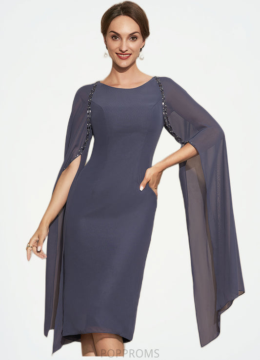 Paris Sheath/Column Scoop Neck Knee-Length Chiffon Mother of the Bride Dress With Beading PP6126P0014969