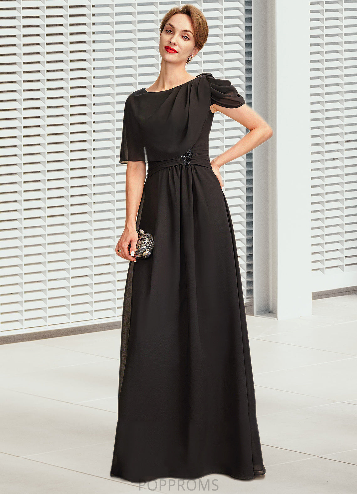 Jazmyn A-Line Scoop Neck Floor-Length Chiffon Mother of the Bride Dress With Ruffle Beading PP6126P0014970