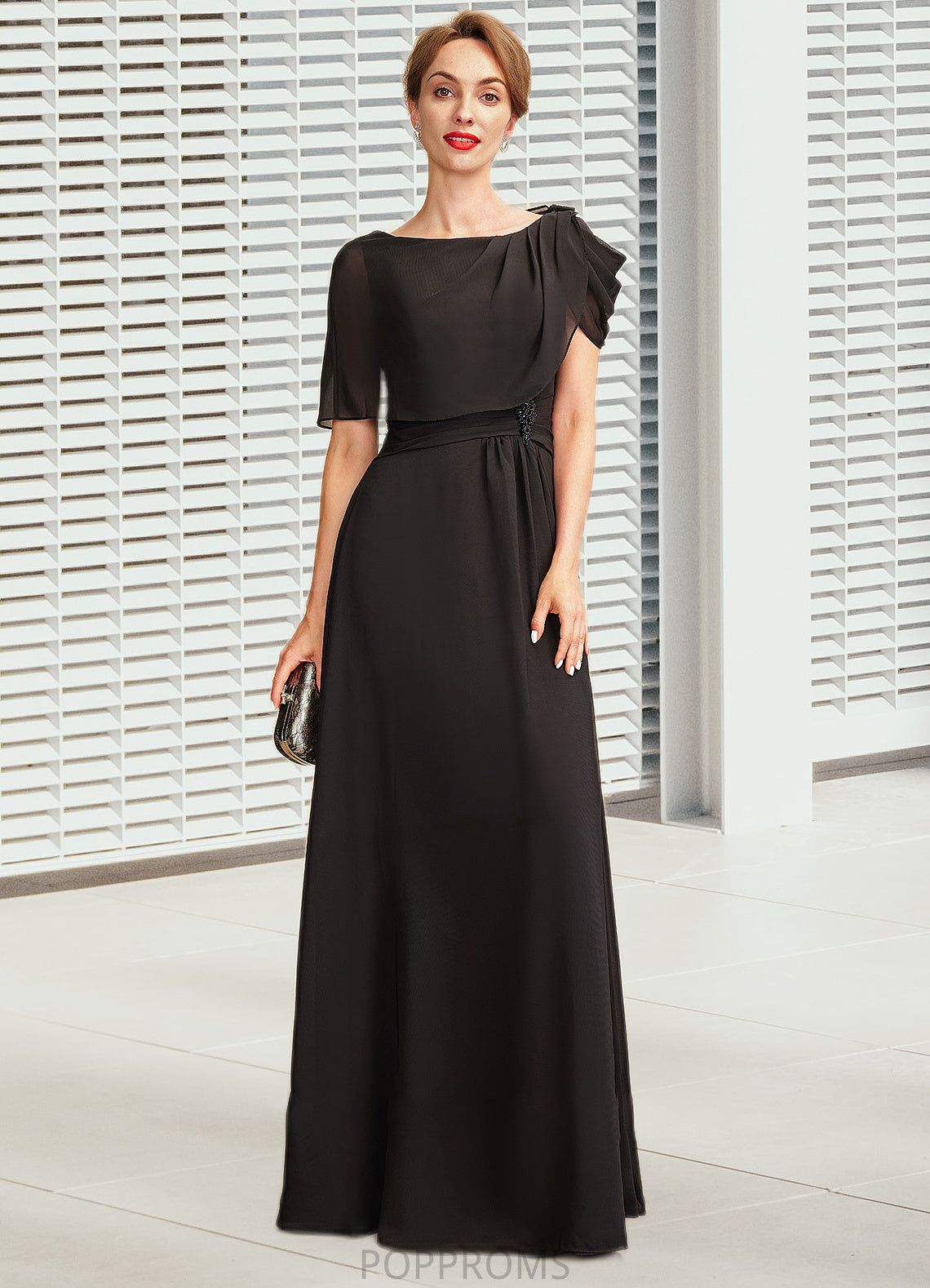 Jazmyn A-Line Scoop Neck Floor-Length Chiffon Mother of the Bride Dress With Ruffle Beading PP6126P0014970