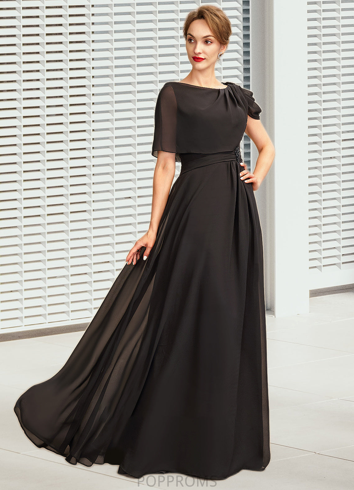 Jazmyn A-Line Scoop Neck Floor-Length Chiffon Mother of the Bride Dress With Ruffle Beading PP6126P0014970