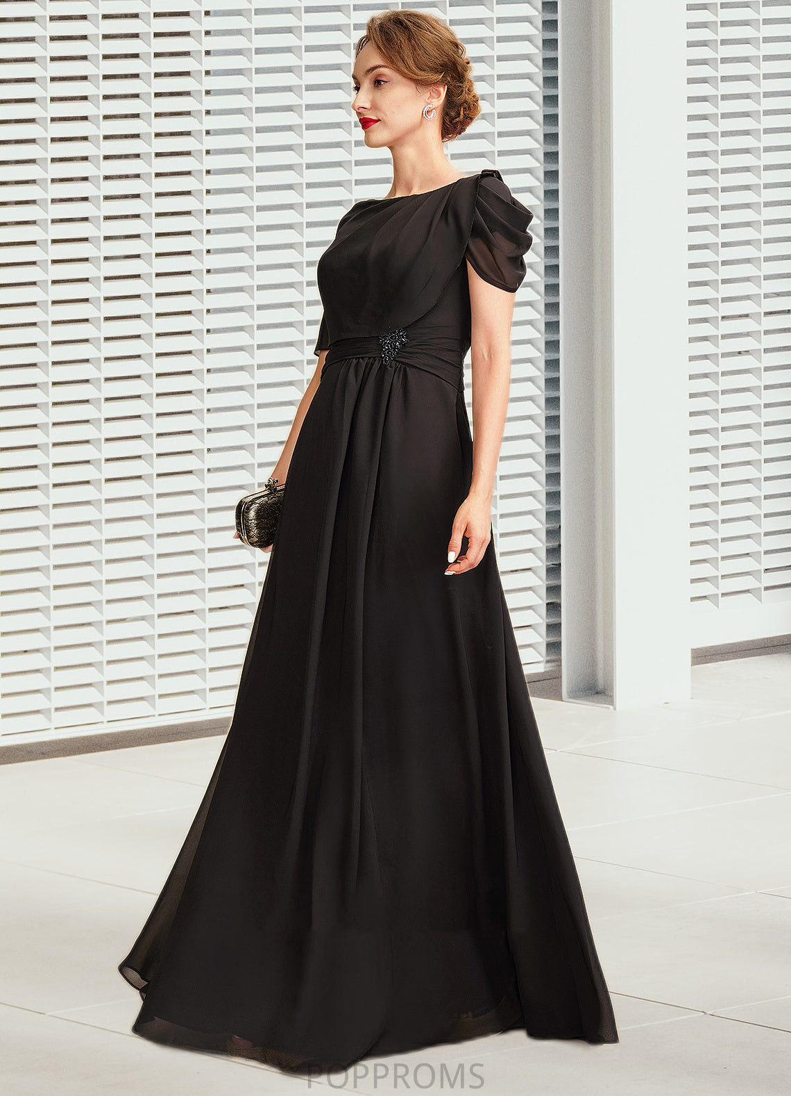 Jazmyn A-Line Scoop Neck Floor-Length Chiffon Mother of the Bride Dress With Ruffle Beading PP6126P0014970