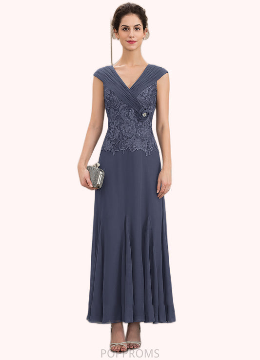 Nola A-Line V-neck Ankle-Length Chiffon Lace Mother of the Bride Dress With Ruffle Beading PP6126P0014971