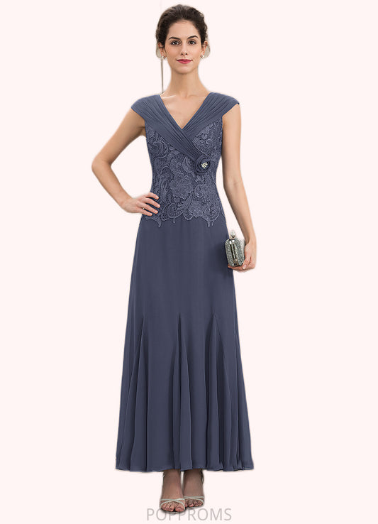 Nola A-Line V-neck Ankle-Length Chiffon Lace Mother of the Bride Dress With Ruffle Beading PP6126P0014971