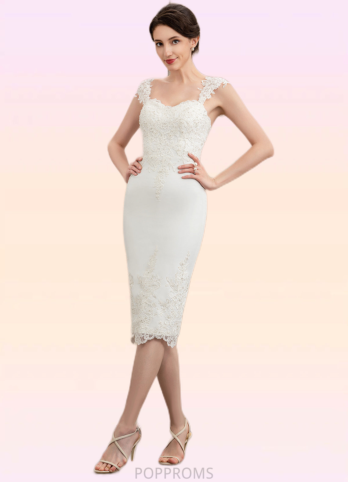 Nayeli Sheath/Column Sweetheart Knee-Length Lace Stretch Crepe Mother of the Bride Dress With Beading PP6126P0014973