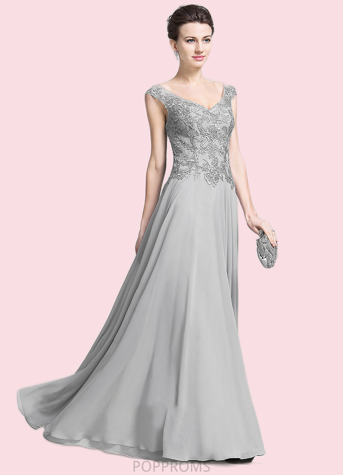 Charlee A-Line V-neck Floor-Length Chiffon Mother of the Bride Dress With Appliques Lace PP6126P0014974