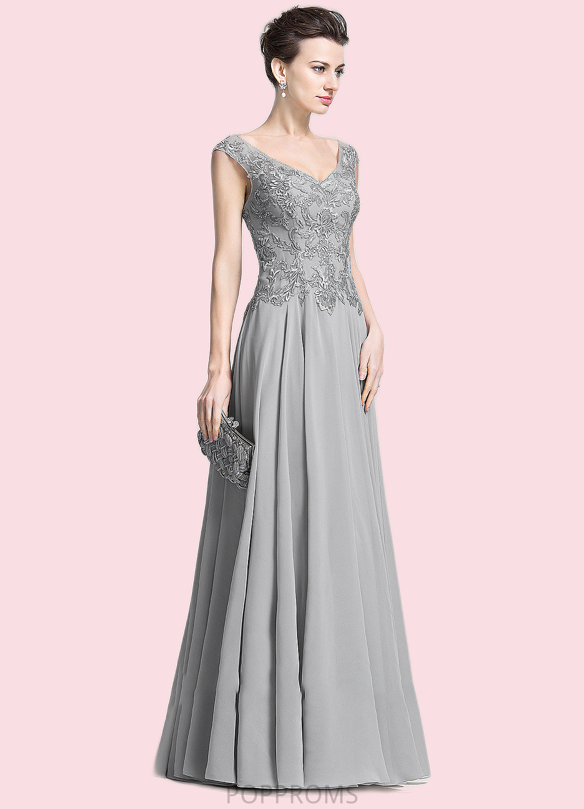 Charlee A-Line V-neck Floor-Length Chiffon Mother of the Bride Dress With Appliques Lace PP6126P0014974