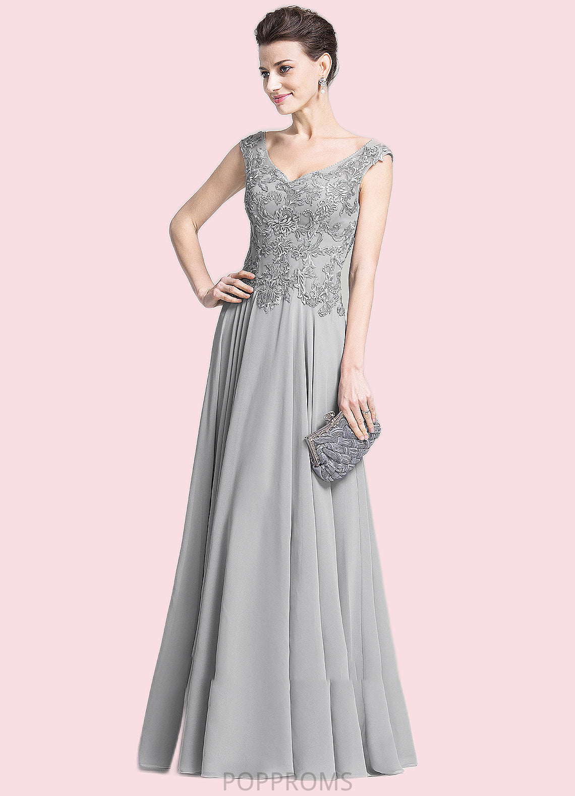 Charlee A-Line V-neck Floor-Length Chiffon Mother of the Bride Dress With Appliques Lace PP6126P0014974