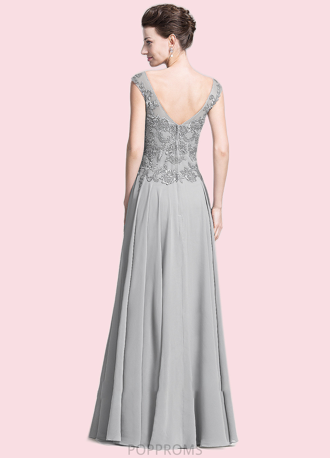 Charlee A-Line V-neck Floor-Length Chiffon Mother of the Bride Dress With Appliques Lace PP6126P0014974