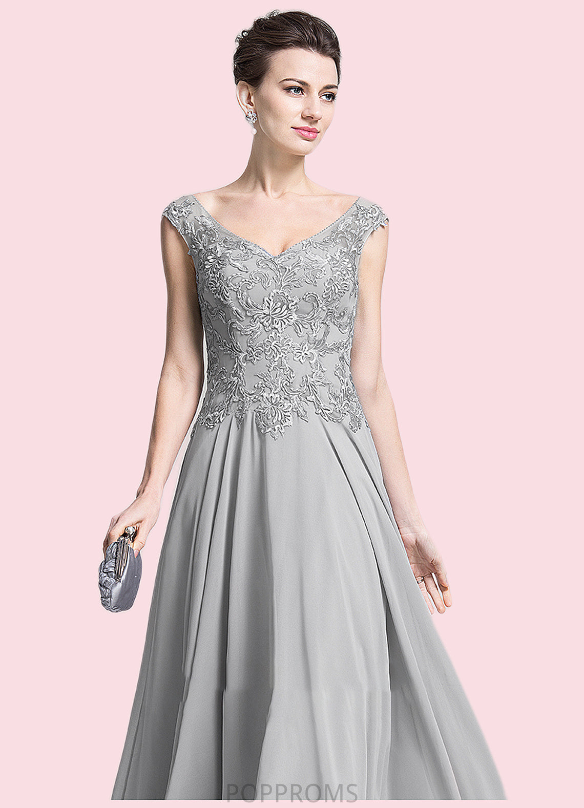 Charlee A-Line V-neck Floor-Length Chiffon Mother of the Bride Dress With Appliques Lace PP6126P0014974