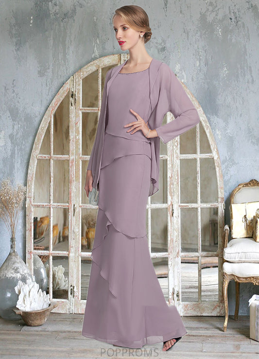 Karma Sheath/Column Scoop Neck Floor-Length Chiffon Mother of the Bride Dress With Beading Cascading Ruffles PP6126P0014975