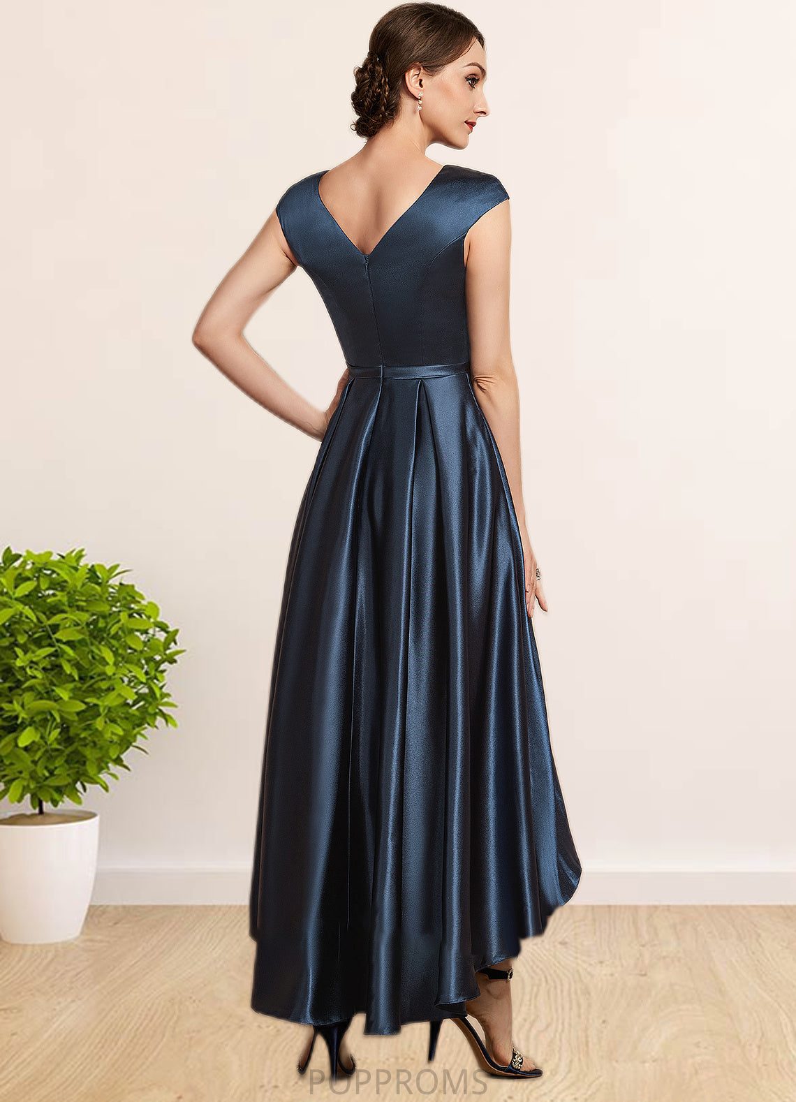 Janae A-Line Scoop Neck Asymmetrical Satin Mother of the Bride Dress With Bow(s) Pockets PP6126P0014976