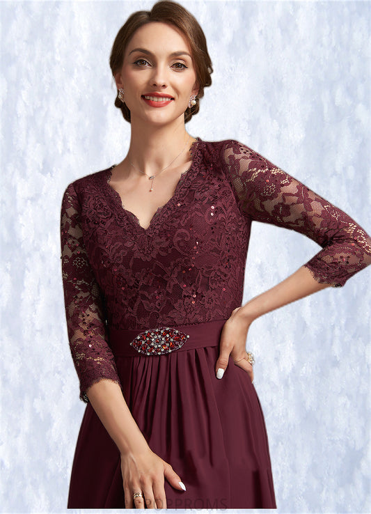 Roberta A-Line V-neck Asymmetrical Chiffon Lace Mother of the Bride Dress With Beading Sequins PP6126P0014980