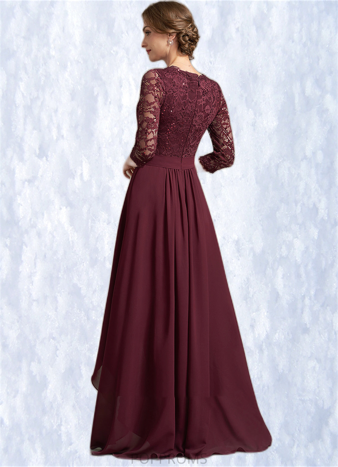 Roberta A-Line V-neck Asymmetrical Chiffon Lace Mother of the Bride Dress With Beading Sequins PP6126P0014980