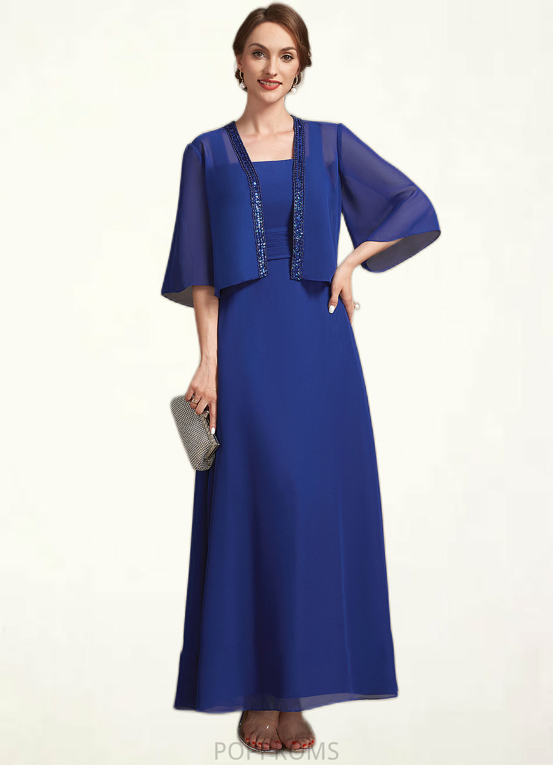 Hannah A-Line Square Neckline Ankle-Length Chiffon Mother of the Bride Dress With Ruffle PP6126P0014982