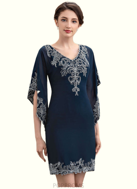 Madeline Sheath/Column V-neck Knee-Length Chiffon Lace Mother of the Bride Dress With Sequins PP6126P0014983