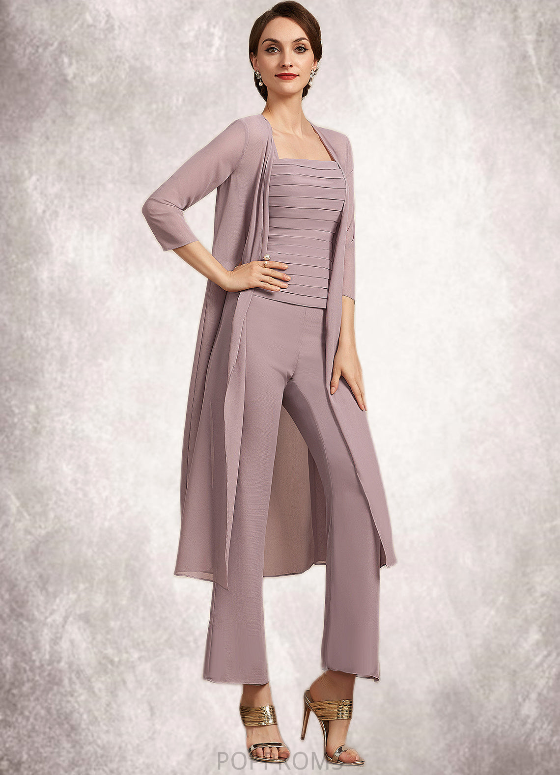 Sibyl Jumpsuit/Pantsuit Square Neckline Ankle-Length Chiffon Mother of the Bride Dress With Ruffle PP6126P0014984