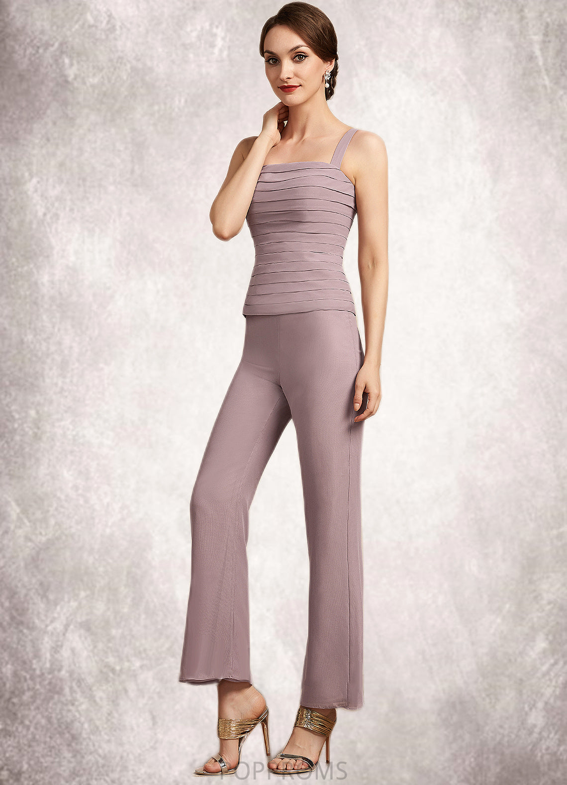 Sibyl Jumpsuit/Pantsuit Square Neckline Ankle-Length Chiffon Mother of the Bride Dress With Ruffle PP6126P0014984