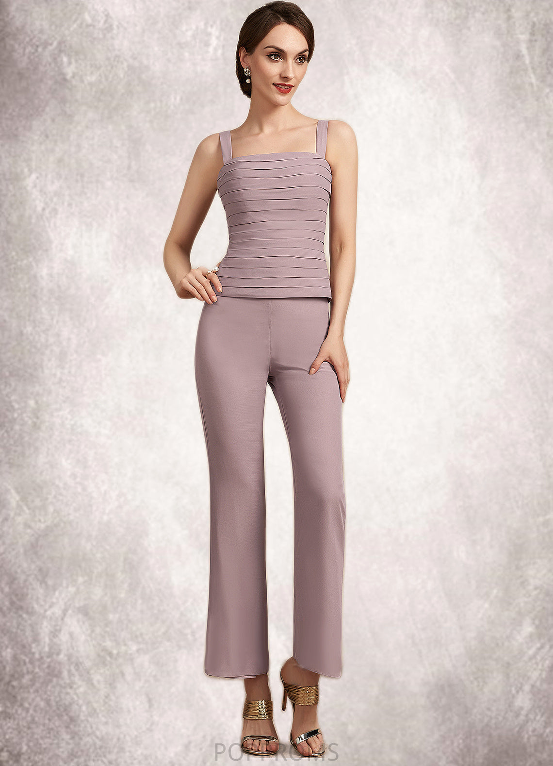 Sibyl Jumpsuit/Pantsuit Square Neckline Ankle-Length Chiffon Mother of the Bride Dress With Ruffle PP6126P0014984