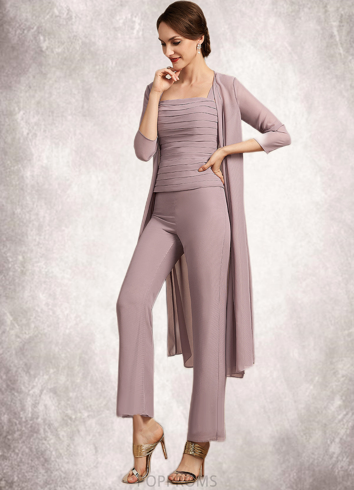 Sibyl Jumpsuit/Pantsuit Square Neckline Ankle-Length Chiffon Mother of the Bride Dress With Ruffle PP6126P0014984