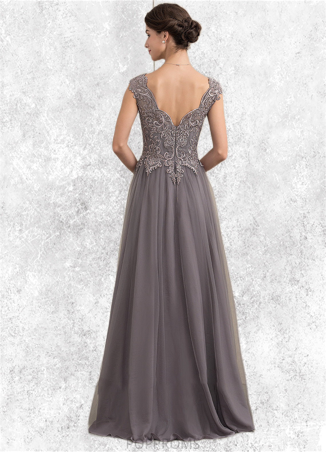 Emery A-Line/Princess V-neck Floor-Length Tulle Lace Mother of the Bride Dress With Sequins PP6126P0014985