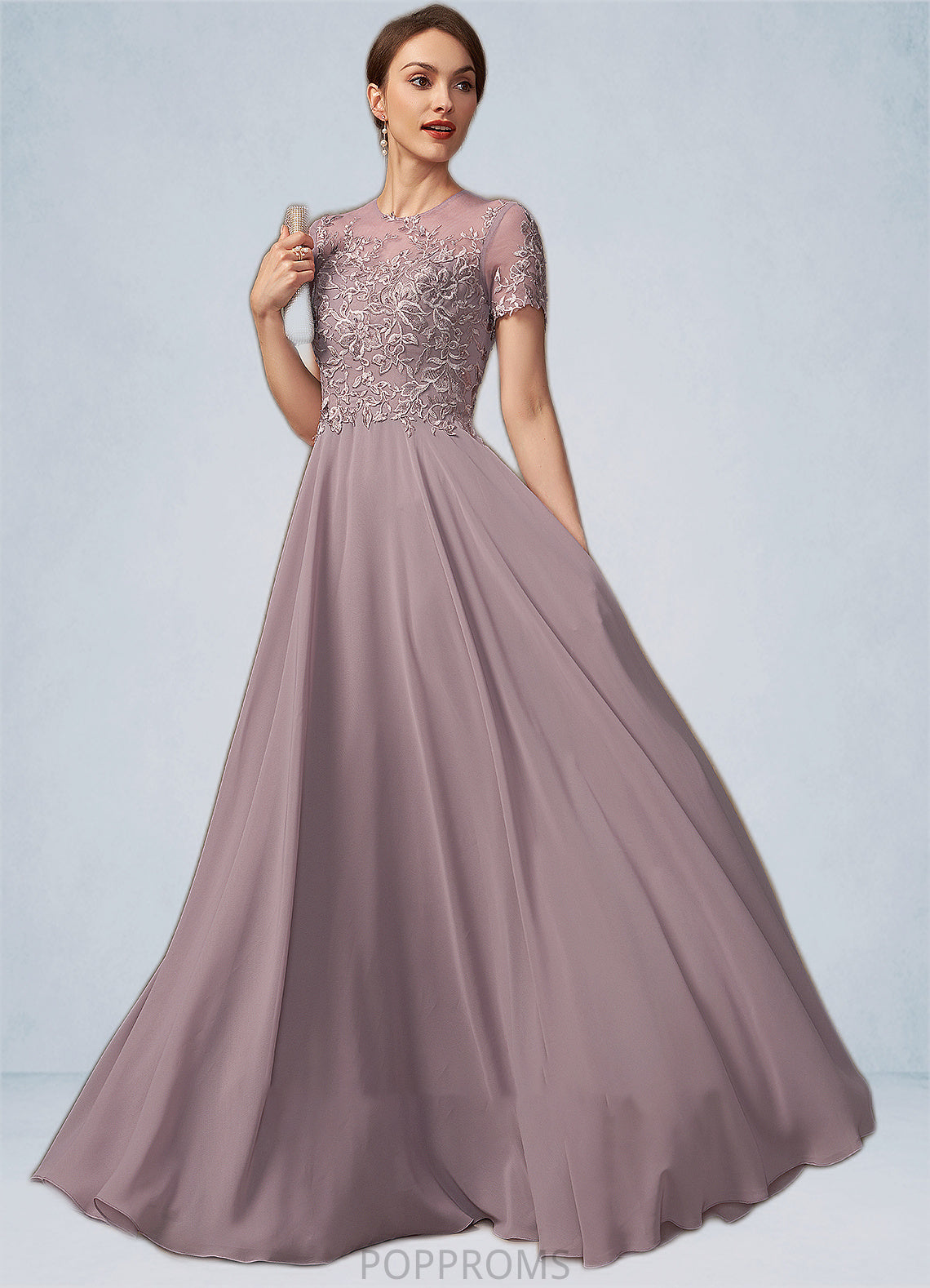 Janessa A-Line Scoop Neck Floor-Length Chiffon Lace Mother of the Bride Dress With Beading Sequins PP6126P0014987