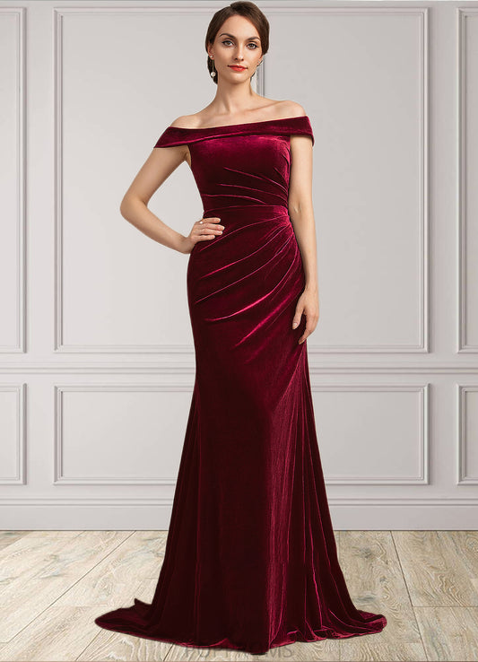 Heather Trumpet/Mermaid Off-the-Shoulder Sweep Train Velvet Mother of the Bride Dress With Ruffle PP6126P0014988