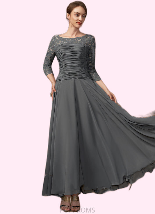 Amari A-Line Scoop Neck Ankle-Length Chiffon Lace Mother of the Bride Dress With Ruffle PP6126P0014990