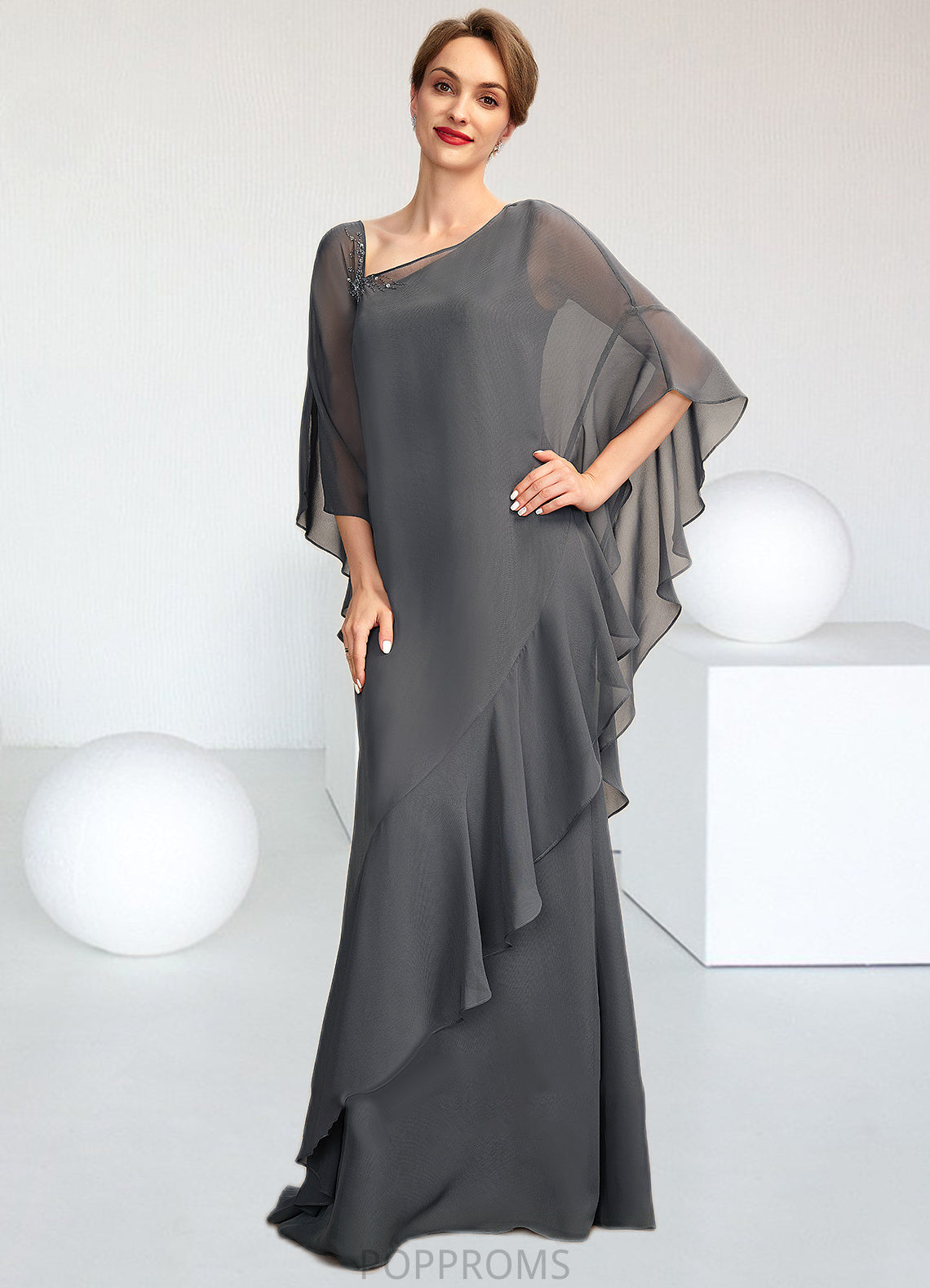 Lila Sheath/Column One-Shoulder Floor-Length Chiffon Mother of the Bride Dress PP6126P0014995