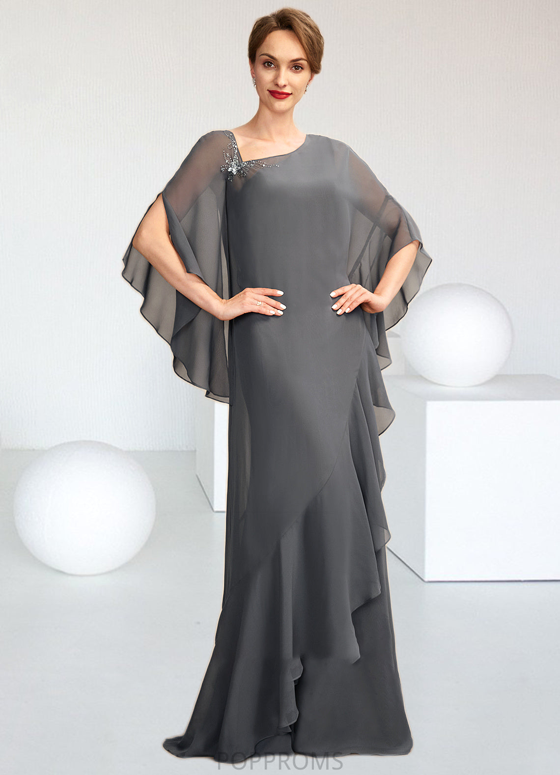 Lila Sheath/Column One-Shoulder Floor-Length Chiffon Mother of the Bride Dress PP6126P0014995