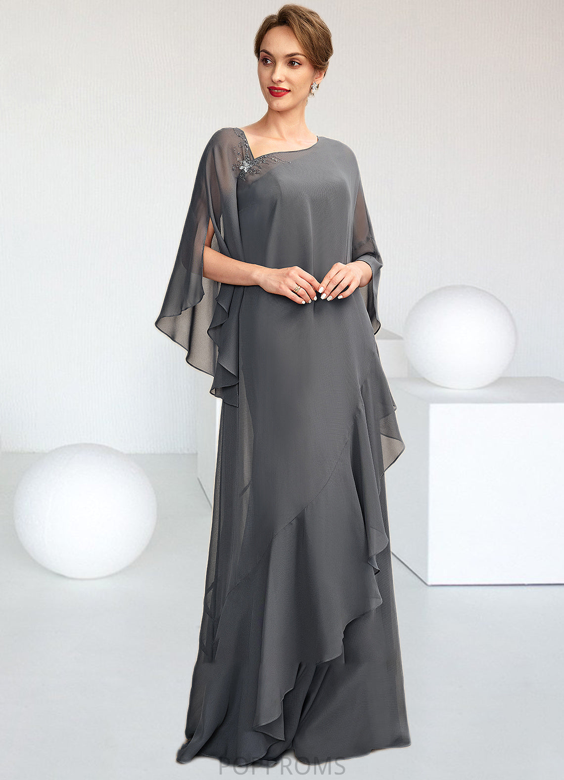 Lila Sheath/Column One-Shoulder Floor-Length Chiffon Mother of the Bride Dress PP6126P0014995