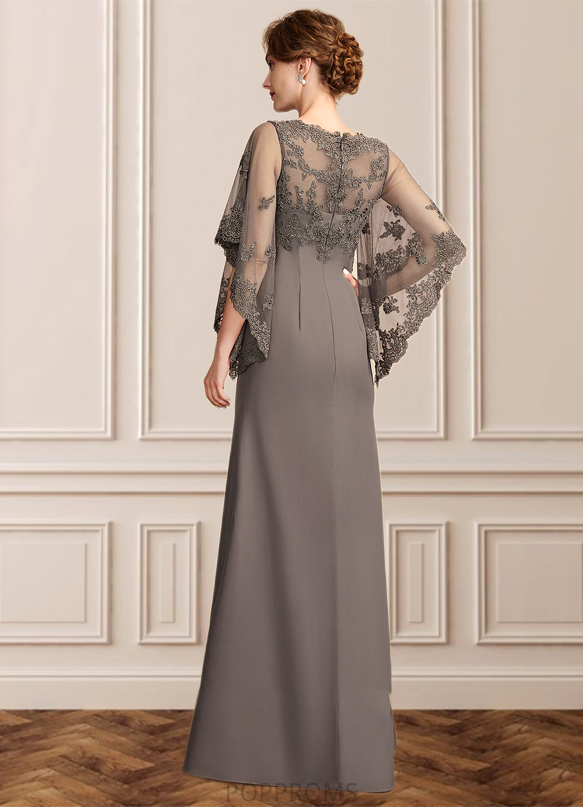 Bailey Sheath/Column Scoop Neck Floor-Length Chiffon Lace Mother of the Bride Dress PP6126P0014996