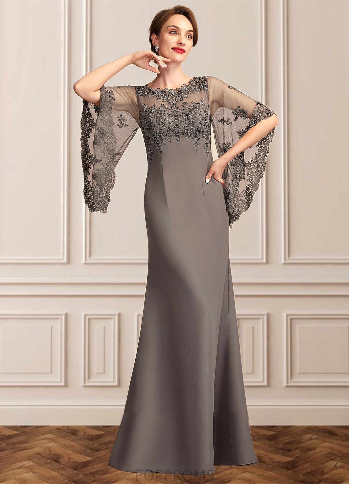 Bailey Sheath/Column Scoop Neck Floor-Length Chiffon Lace Mother of the Bride Dress PP6126P0014996