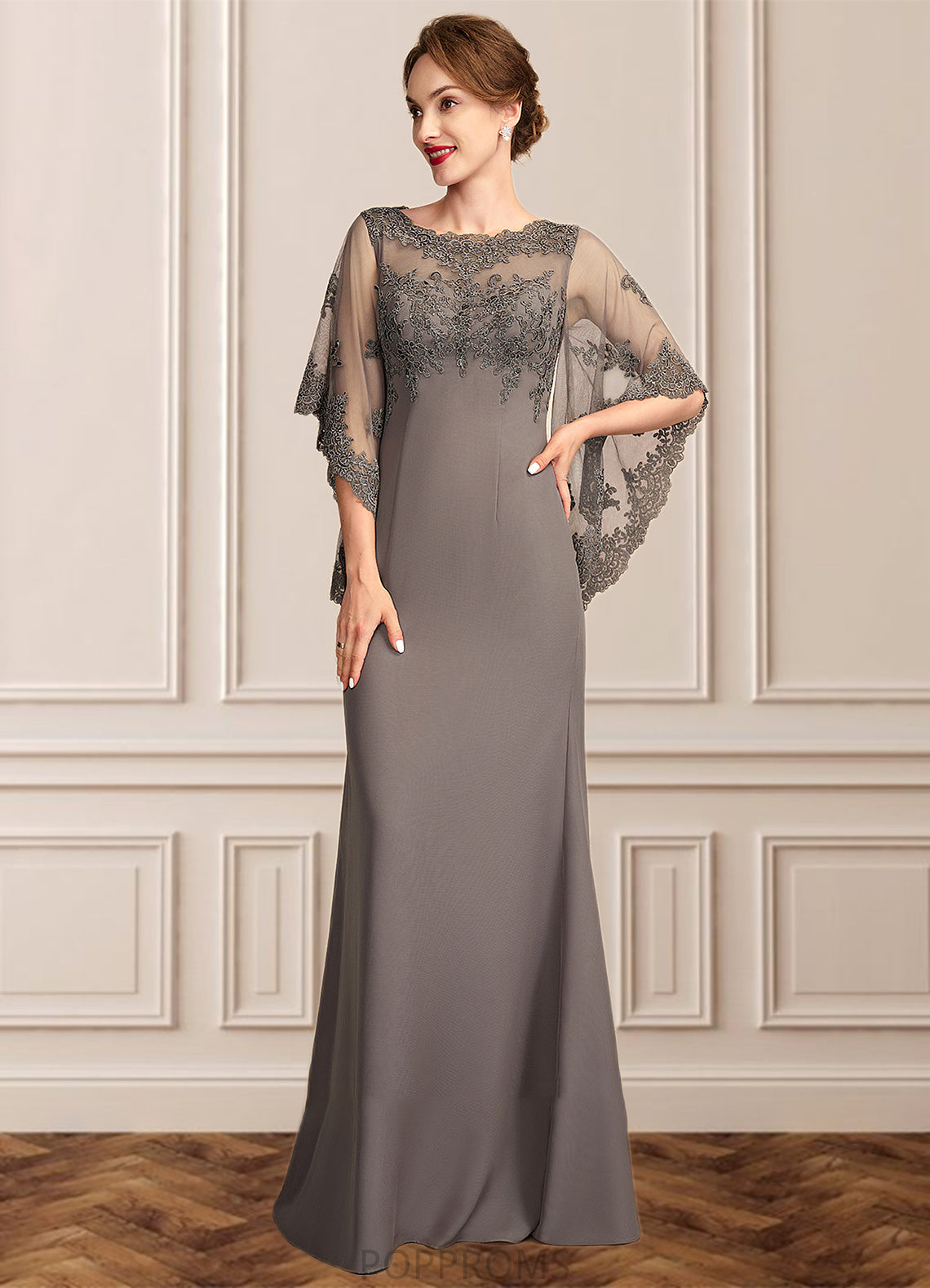 Bailey Sheath/Column Scoop Neck Floor-Length Chiffon Lace Mother of the Bride Dress PP6126P0014996