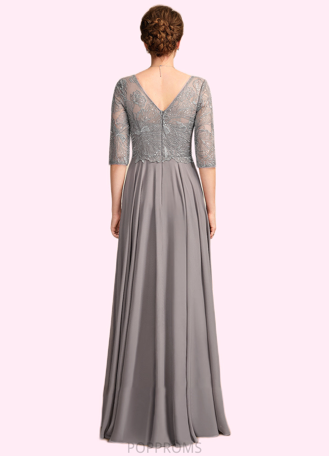 Ella A-Line V-neck Floor-Length Chiffon Lace Mother of the Bride Dress With Sequins PP6126P0014999