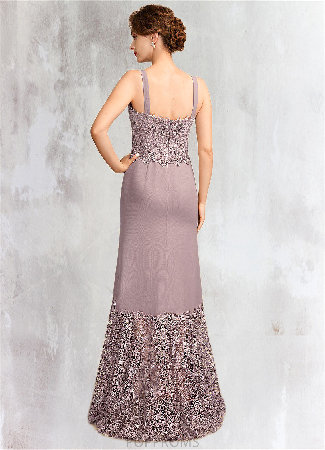 Evelin Trumpet/Mermaid Square Neckline Asymmetrical Chiffon Lace Mother of the Bride Dress PP6126P0015001