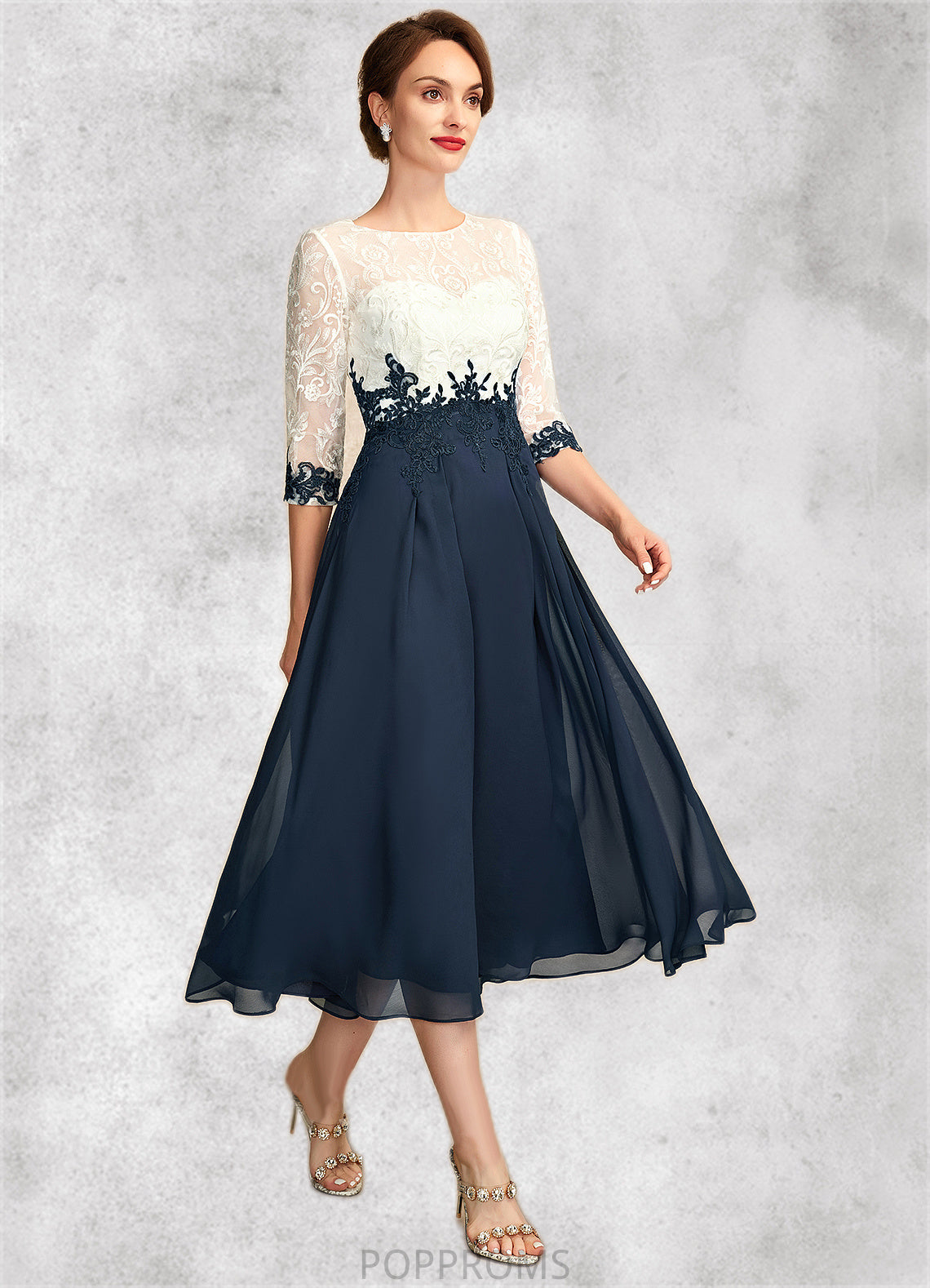 Renata A-Line Scoop Neck Tea-Length Chiffon Lace Mother of the Bride Dress PP6126P0015002