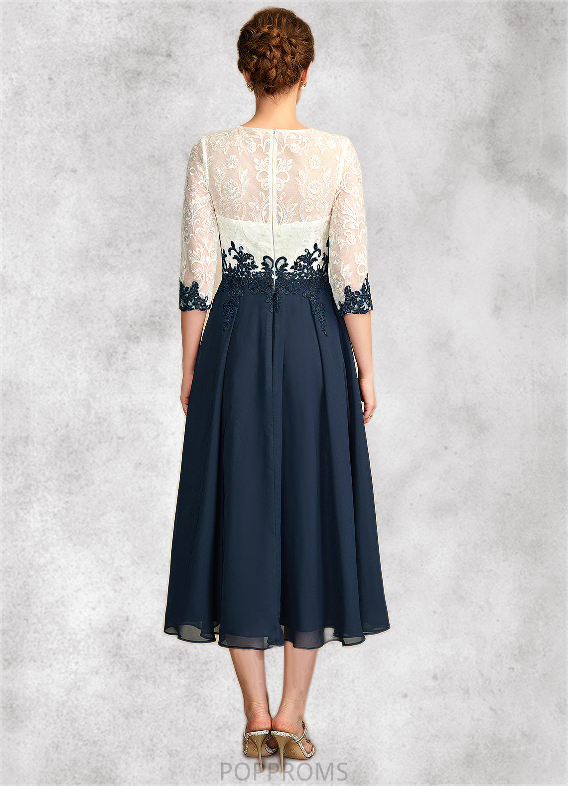 Renata A-Line Scoop Neck Tea-Length Chiffon Lace Mother of the Bride Dress PP6126P0015002