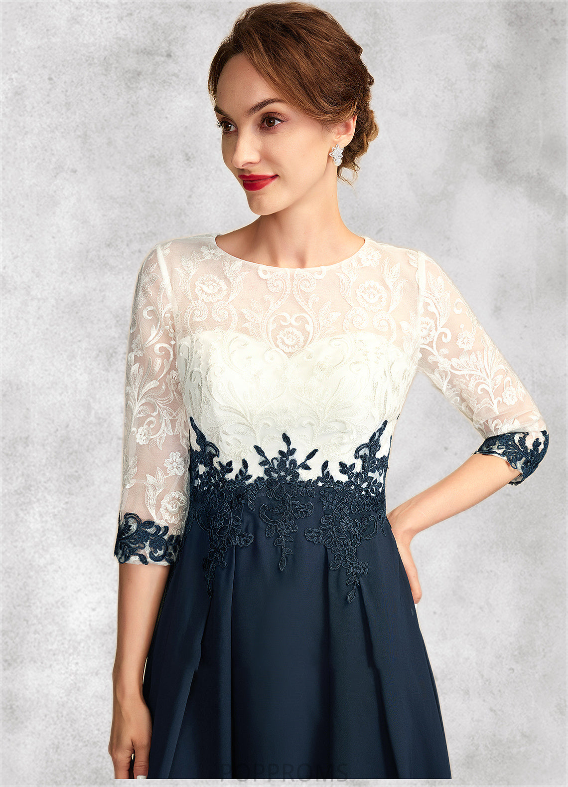 Renata A-Line Scoop Neck Tea-Length Chiffon Lace Mother of the Bride Dress PP6126P0015002