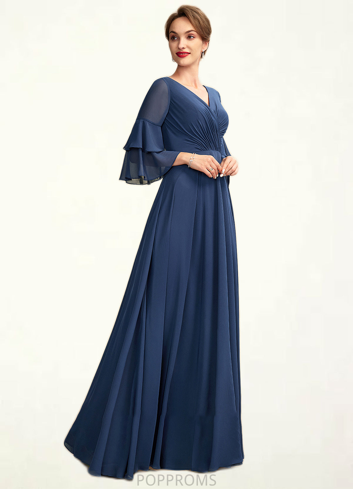 Genesis A-Line V-neck Floor-Length Chiffon Mother of the Bride Dress With Cascading Ruffles PP6126P0015003