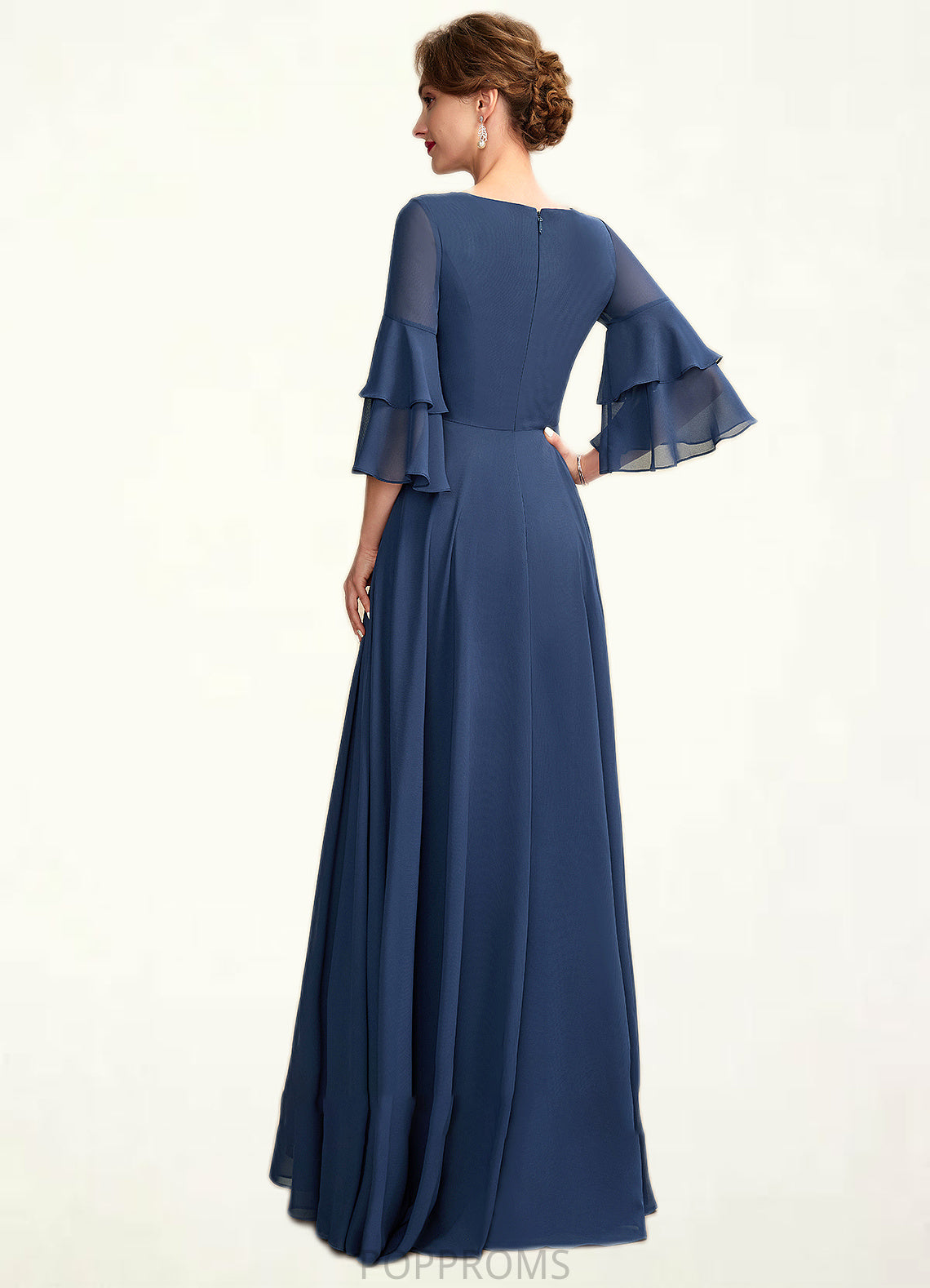 Genesis A-Line V-neck Floor-Length Chiffon Mother of the Bride Dress With Cascading Ruffles PP6126P0015003