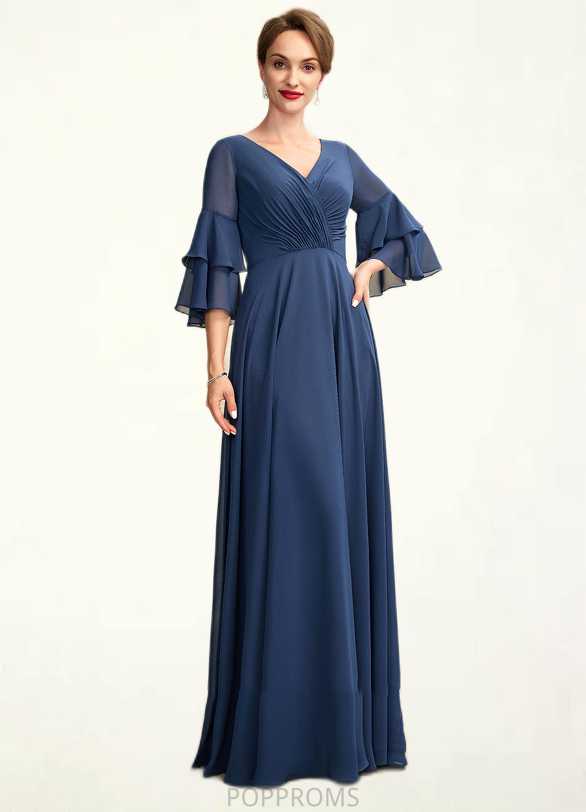 Genesis A-Line V-neck Floor-Length Chiffon Mother of the Bride Dress With Cascading Ruffles PP6126P0015003