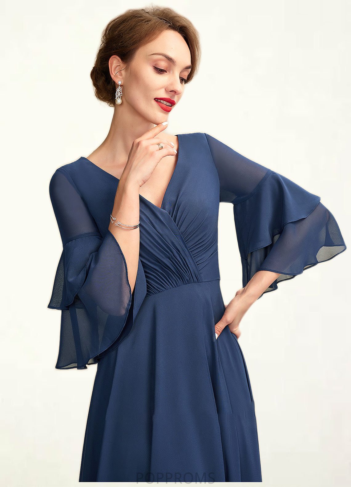 Genesis A-Line V-neck Floor-Length Chiffon Mother of the Bride Dress With Cascading Ruffles PP6126P0015003