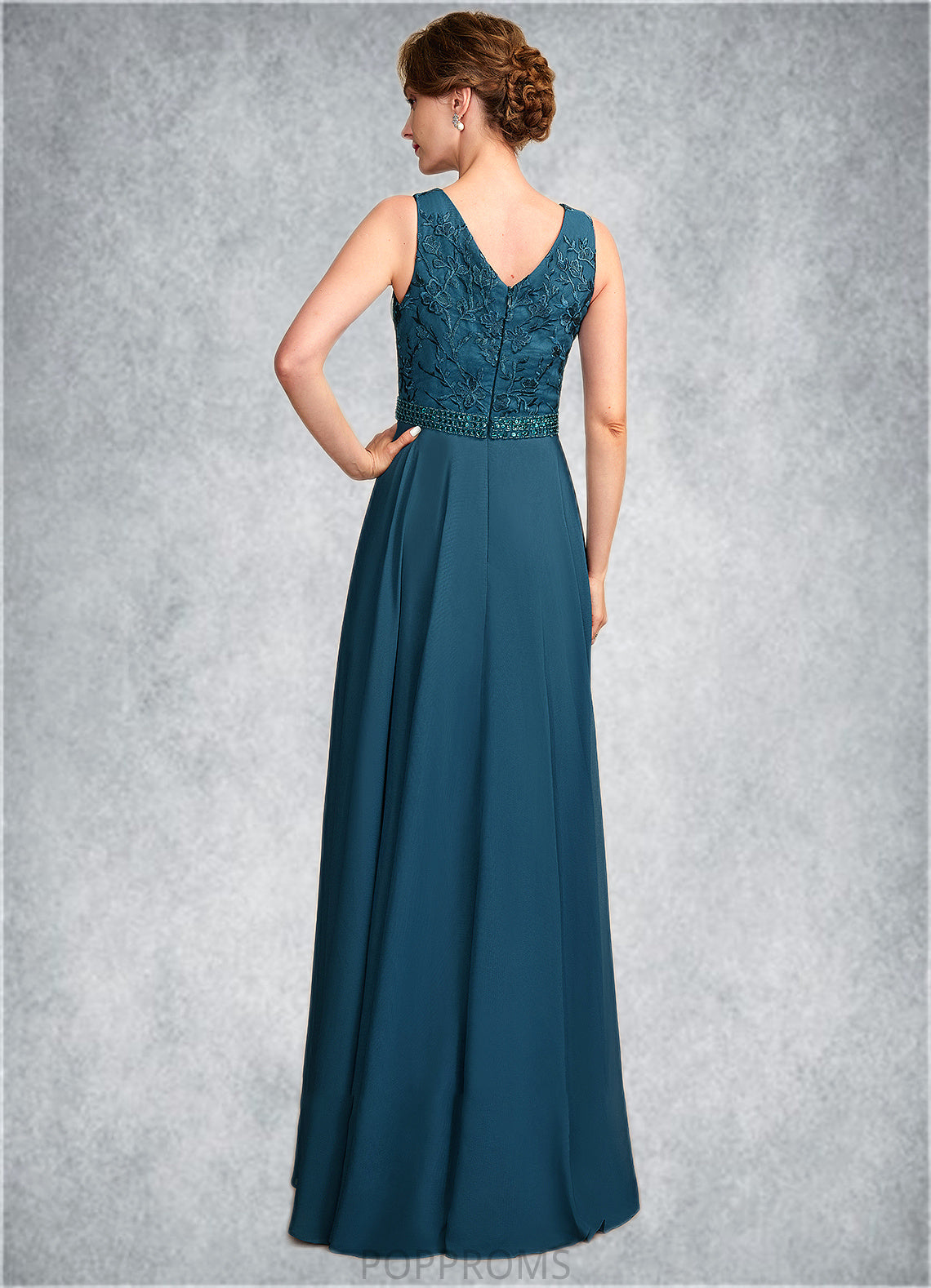 Daisy A-Line V-neck Floor-Length Chiffon Lace Mother of the Bride Dress With Beading Sequins PP6126P0015004