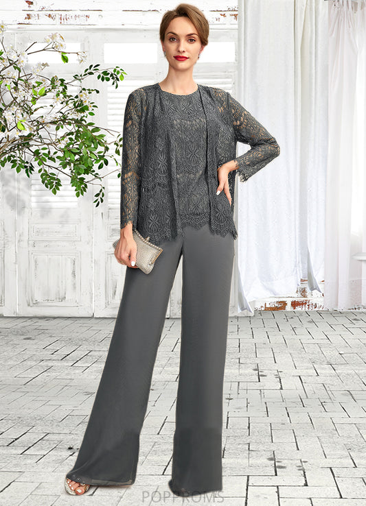 Gabrielle Jumpsuit/Pantsuit Scoop Neck Floor-Length Chiffon Lace Mother of the Bride Dress PP6126P0015006